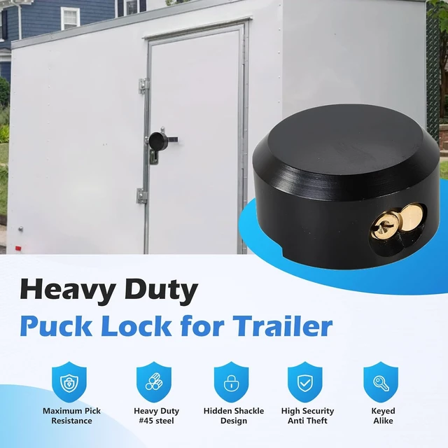 Alt view image 3 of 6 - 3-Pack Keyed Alike 2-7/8 Hidden Shackle Puck Locks, Heavy Duty Steel Trailer & Van Door Lock with 6 Keys