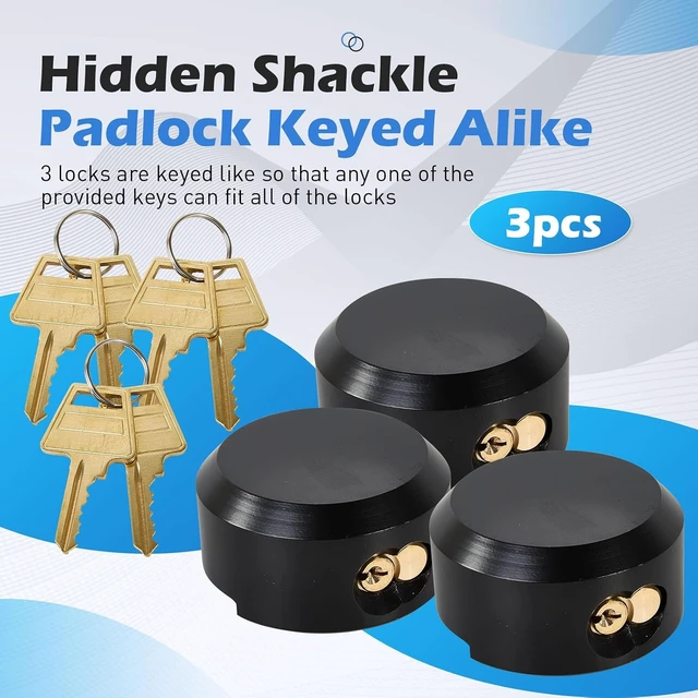 Alt view image 5 of 6 - 3-Pack Keyed Alike 2-7/8 Hidden Shackle Puck Locks, Heavy Duty Steel Trailer & Van Door Lock with 6 Keys