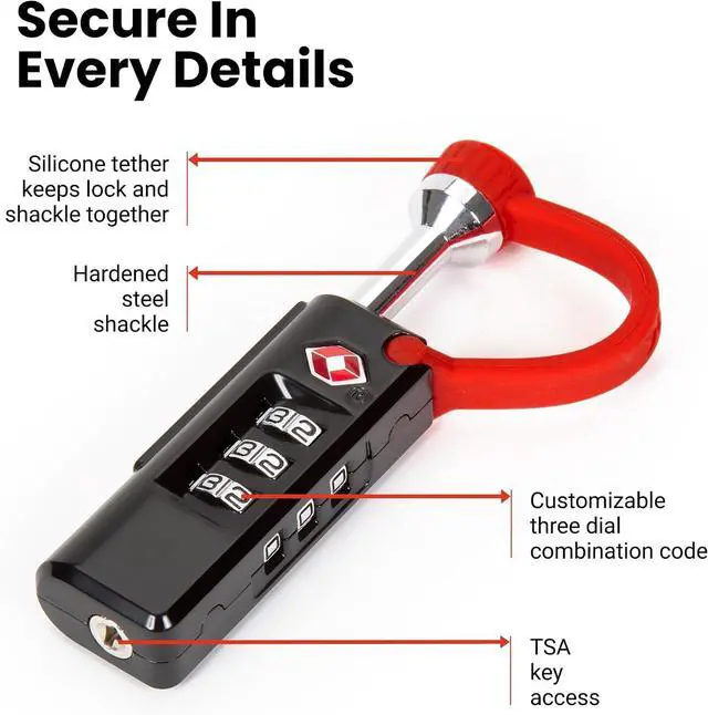 Alt view image 2 of 5 - TSA Approved Locks 2-Pack Durable, Secure Travel Case Lock with Cut-Resistant Steel Shackle & Rustproof (Black)