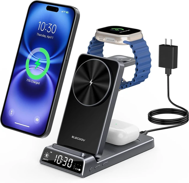 Main image of 3 in 1 Charging Station for , Travel Wireless Charger with Clock
