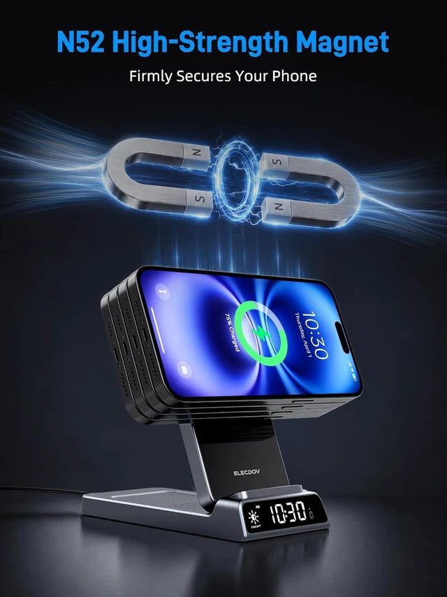 Alt view image 4 of 7 - 3 in 1 Charging Station for , Travel Wireless Charger with Clock