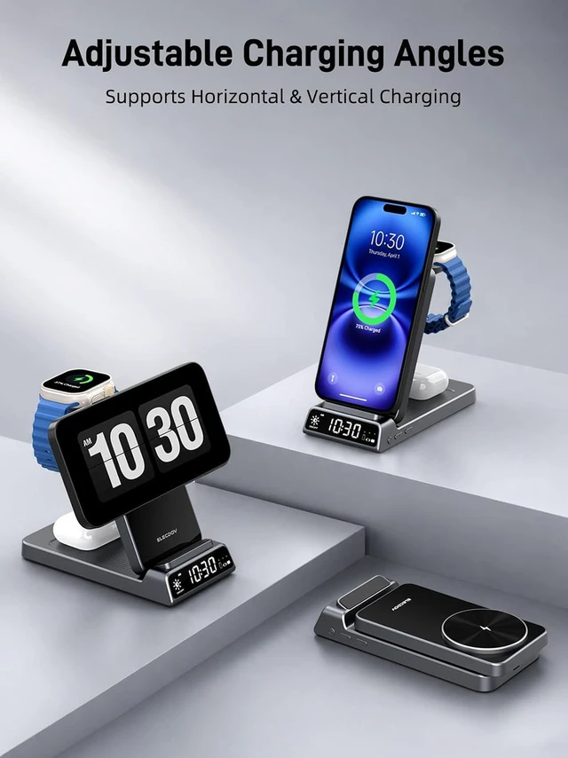 Alt view image 6 of 7 - 3 in 1 Charging Station for , Travel Wireless Charger with Clock