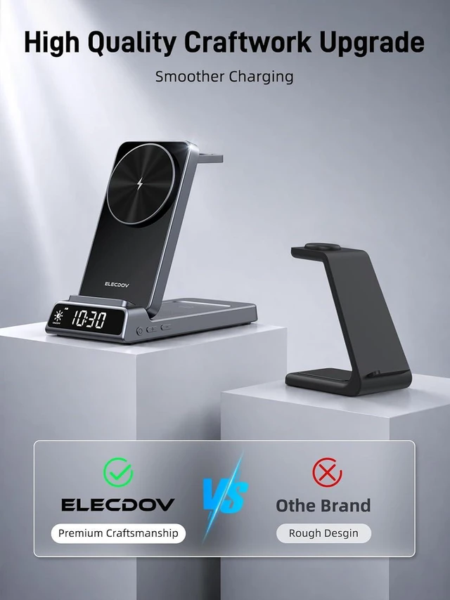 Alt view image 7 of 7 - 3 in 1 Charging Station for , Travel Wireless Charger with Clock