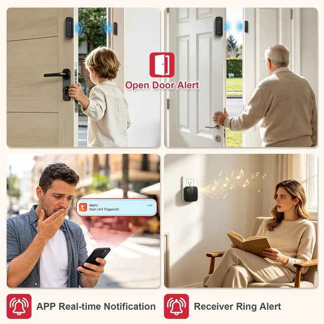 Alt view image 2 of 7 - WiFi Door Chime, Door Alarm Sensor with Phone Notifications via App