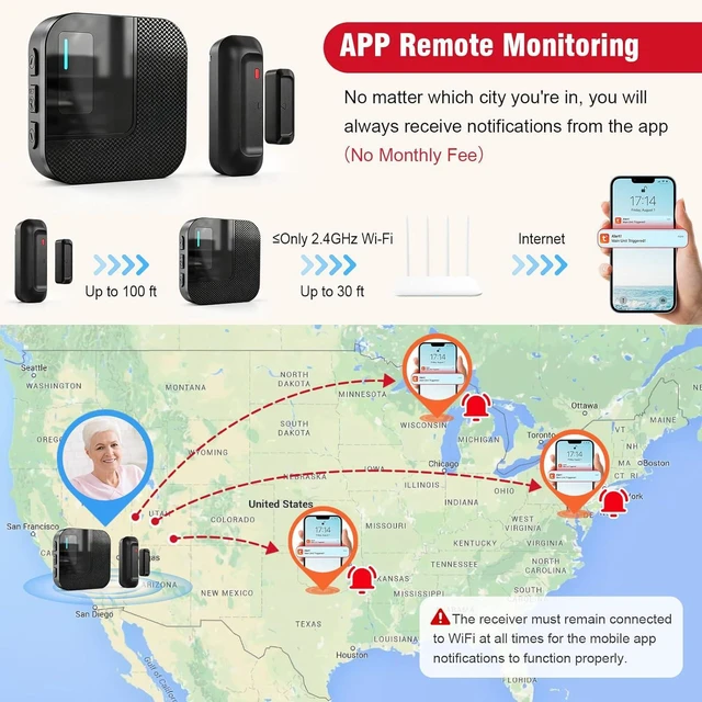 Alt view image 6 of 7 - WiFi Door Chime, Door Alarm Sensor with Phone Notifications via App