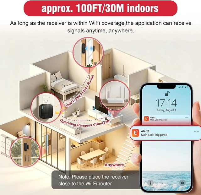 Alt view image 7 of 7 - WiFi Door Chime, Door Alarm Sensor with Phone Notifications via App