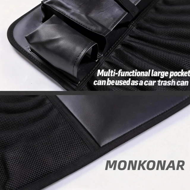 Alt view image 3 of 7 - 2PACK Leather Car Backseat Organizer with Tablet Holder - 9 Large Storage Pockets, Foldable Food Tray & Anti-Scratch Kick Mats - Universal Car Seat Protector for Kids, Pets & Travel Accessories