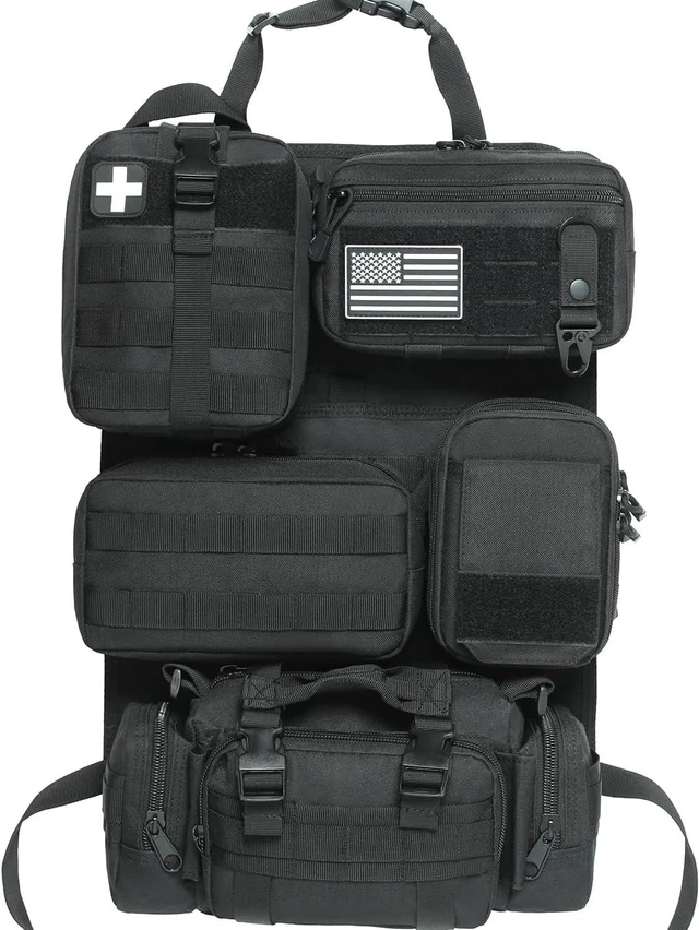 Main image of 6 Pack Tactical Molle Car Seat Back Organizer - Tactical Vehicle Panel Organizer with 5 Detachable Molle Pouch for Car Truck Ford Jeep Vehicle,US Flag Patch and Keychain