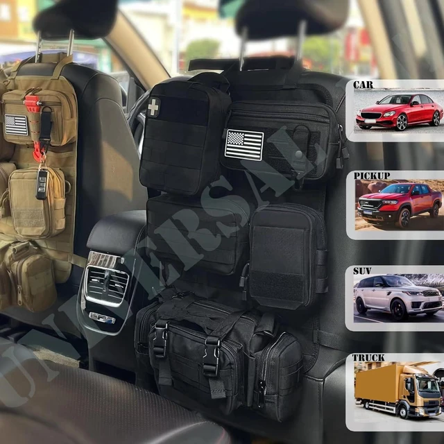 Alt view image 2 of 6 - 6 Pack Tactical Molle Car Seat Back Organizer - Tactical Vehicle Panel Organizer with 5 Detachable Molle Pouch for Car Truck Ford Jeep Vehicle,US Flag Patch and Keychain