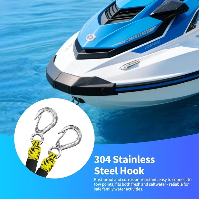 Alt view image 5 of 6 - Heavy Duty Boat Tow Harness for Tubing, Self Centering Tow Harness, 360° Rotating Pulley & Large Hooks Floating Tube Rope for Pontoon, Ski, Wakeboard 12/16/24ft (Red/Yellow-Black Dot)