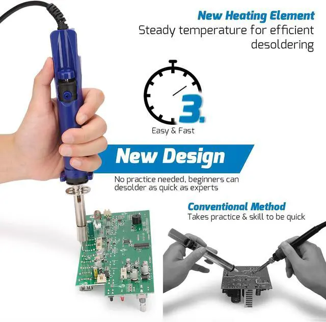 Alt view image 5 of 7 - 929D VI 180W Electric Desoldering Iron Tool Temperature Controlled with Removable Solder Sucker with 3 Nozzles Pump Function Soldering Iron
