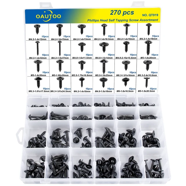 Alt view image 2 of 5 - 270 Pcs Automotive Body Screw Assortment Kit, Phillips Head Self-Tapping Washer Head Screws, #8 #10 #12 #14