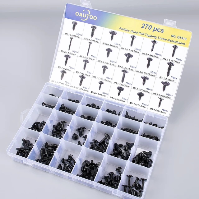 Alt view image 5 of 5 - 270 Pcs Automotive Body Screw Assortment Kit, Phillips Head Self-Tapping Washer Head Screws, #8 #10 #12 #14