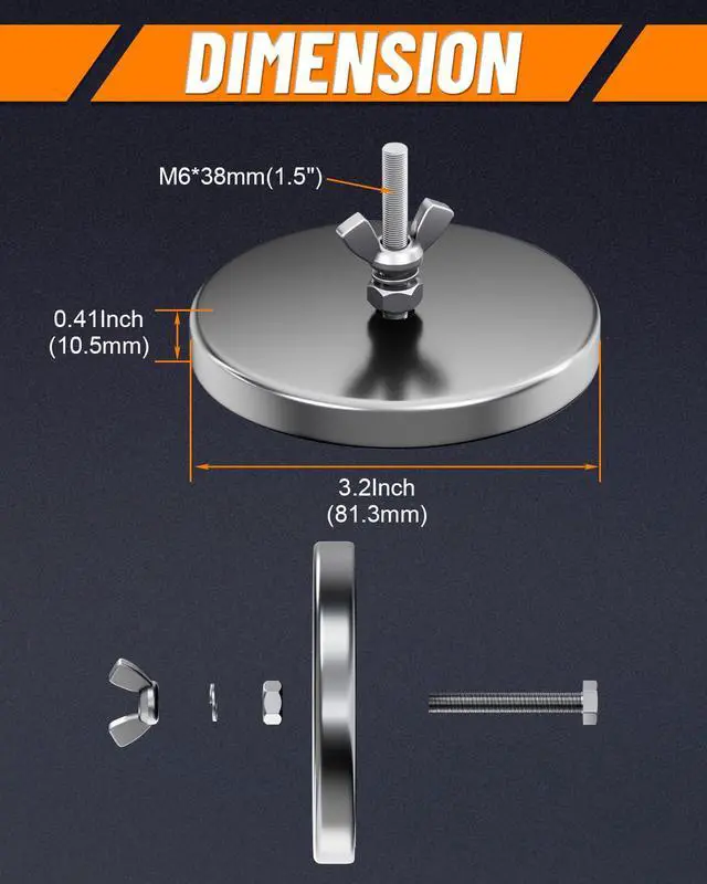 Alt view image 3 of 7 - 8Pack Magnetic Flag Holder 3.2" Strong Round Base Magnet | 100lbs Magnets with 0.27" Center Hole for Mounting with Assemblable M6 Bolt Nut Washers and Wing Nuts for Wire Loop Flags
