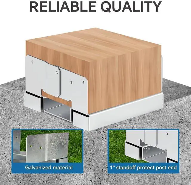 Alt view image 5 of 7 - 6x6 Galvanized Post Base for Concrete, 10 Pack Post Deck Base Anchor | Post Base Holder for 5.5x5.5 Wood, with 1" Standoff for Deck Gazebo, Pergola, Porch, Includes 10 Fastener & 100 Screws