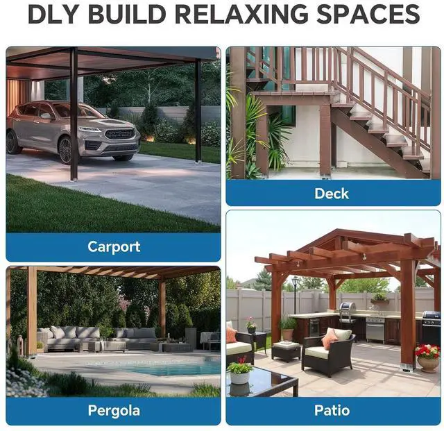 Alt view image 7 of 7 - 6x6 Galvanized Post Base for Concrete, 10 Pack Post Deck Base Anchor | Post Base Holder for 5.5x5.5 Wood, with 1" Standoff for Deck Gazebo, Pergola, Porch, Includes 10 Fastener & 100 Screws