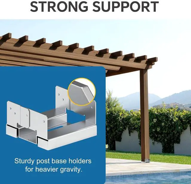 Alt view image 6 of 7 - 6x6 Galvanized Post Base for Concrete, 10 Pack Post Deck Base Anchor | Post Base Holder for 5.5x5.5 Wood, with 1" Standoff for Deck Gazebo, Pergola, Porch, Includes 10 Fastener & 100 Screws
