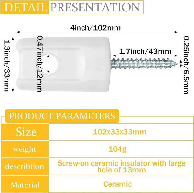 Alt view image 2 of 6 - 50 Pack Ceramic Electric Fence Insulator Heavy Duty Ceramic Porcelain Lag Screw Insulator for Wooden Post Electrical Wire Ground Fencing Agricultural and Ranchers Supplies