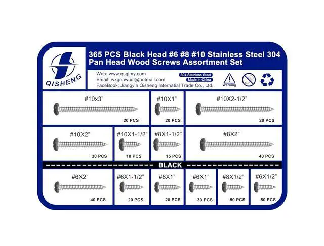 Alt view image 2 of 7 - 365 PCS #6#8#10 Black Painted Phillips Pan Head Wood Screws Assortment Set, Stainless Steel 304 Fastener Kit for Cabinetry & Woodworking