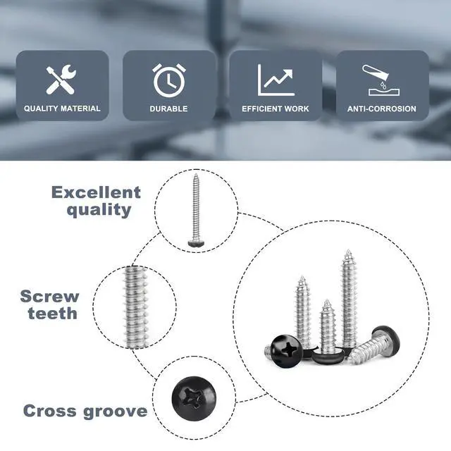 Alt view image 4 of 7 - 365 PCS #6#8#10 Black Painted Phillips Pan Head Wood Screws Assortment Set, Stainless Steel 304 Fastener Kit for Cabinetry & Woodworking