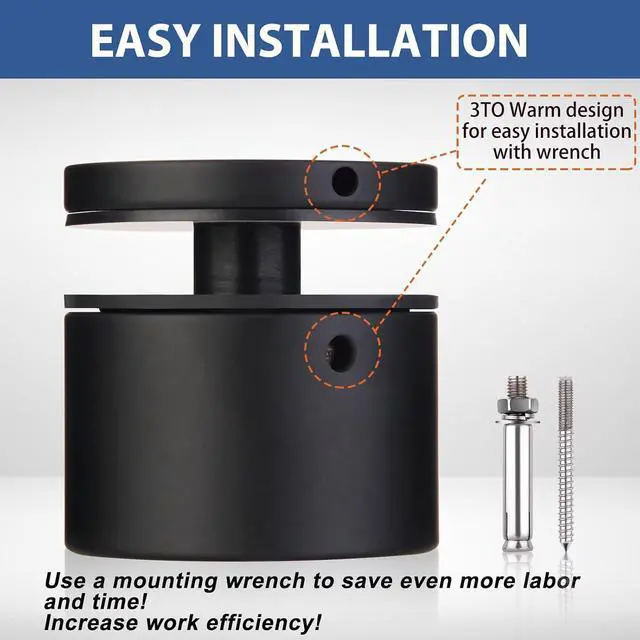 Alt view image 4 of 7 - Glass Railing Standoff - 12 Pack Marine Grade SS316 Innovative Matte Black Standoffs for Balcony Stair Railing Modern Design Clamp Comes with Mounting Wrench