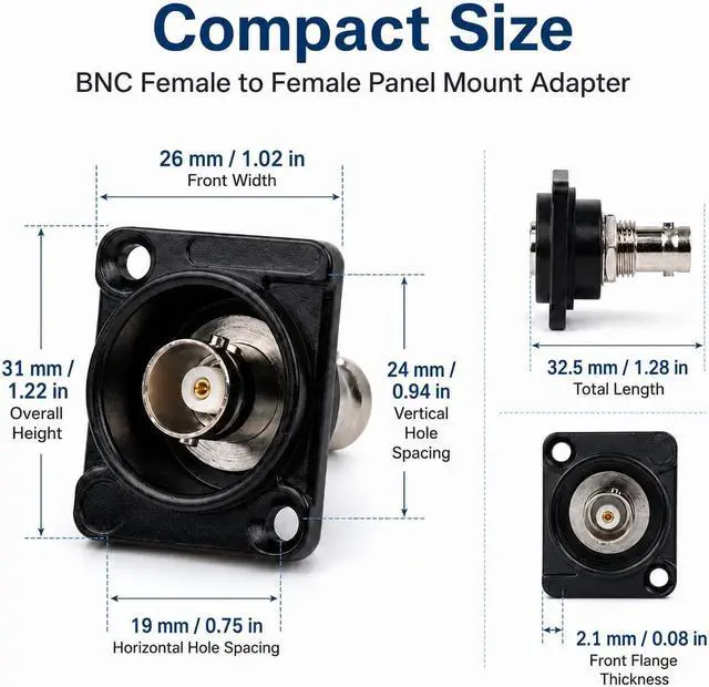 Alt view image 4 of 7 - Toronce D R Series BNC Passthrough Panel-Mount Connector (BNC_5Pack)