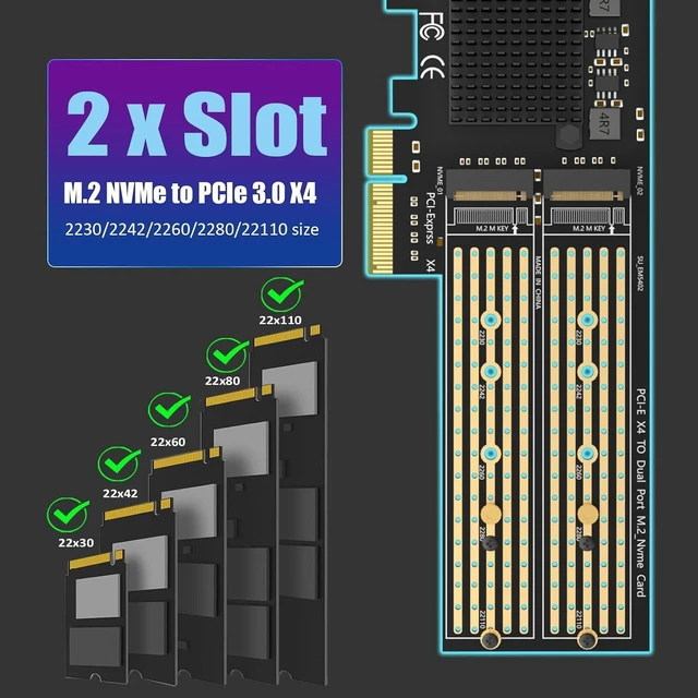 Alt view image 4 of 7 - PA20 Dual M.2 NVMe to PCIe 3.0 X4 Adapter with PCIe Bifurcation, Setup Soft M.2 NVMe RAID via OS Tool (Support 22110/2280 Size)