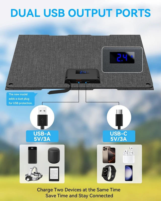 Alt view image 2 of 7 - Ecosonique 30W Portable Foldable Solar Panel Charger with USB-C & USB-A