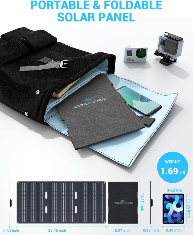 Alt view image 6 of 7 - Ecosonique 30W Portable Foldable Solar Panel Charger with USB-C & USB-A