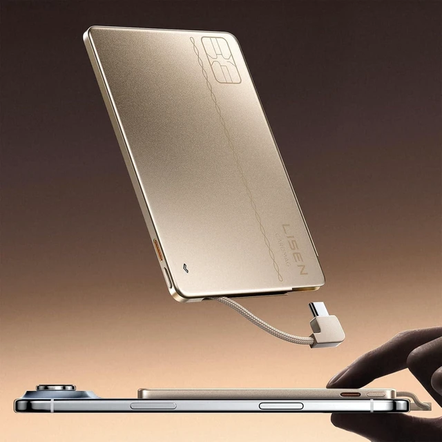 Main image of 0.2'' Ultra Slim Power Bank 5000mAh, USB C Built-in Cable Charger