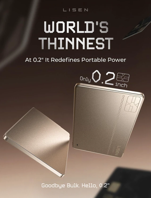 Alt view image 2 of 6 - 0.2'' Ultra Slim Power Bank 5000mAh, USB C Built-in Cable Charger