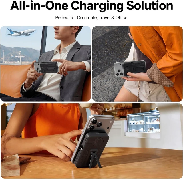 Alt view image 3 of 6 - Magnetic Wireless Portable Charger 10,000mAh, Travel Essentials Power Bank with Built-in Cables & Foldable Stand, External Battery Pack Compatible with iPhone 17/16/15/14/13/12, Watch