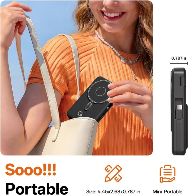 Alt view image 6 of 6 - Magnetic Wireless Portable Charger 10,000mAh, Travel Essentials Power Bank with Built-in Cables & Foldable Stand, External Battery Pack Compatible with iPhone 17/16/15/14/13/12, Watch