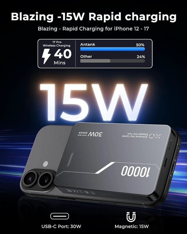 Alt view image 4 of 7 - B5 Magnetic Power Bank 10000mAh for Switch 2 2025, 30W PD Fast Charging Portable Battery Pack for Switch/OLED/iPhone 12-17, 3.5-8H Extended Playtime, 2 Removable Clips & 2 USB-C Cables