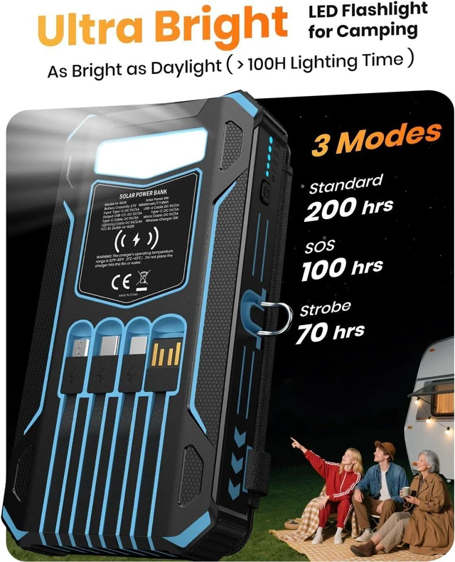 Alt view image 7 of 7 - Solar Power Bank 48000mAh Wireless Battery Pack with 4 Cables