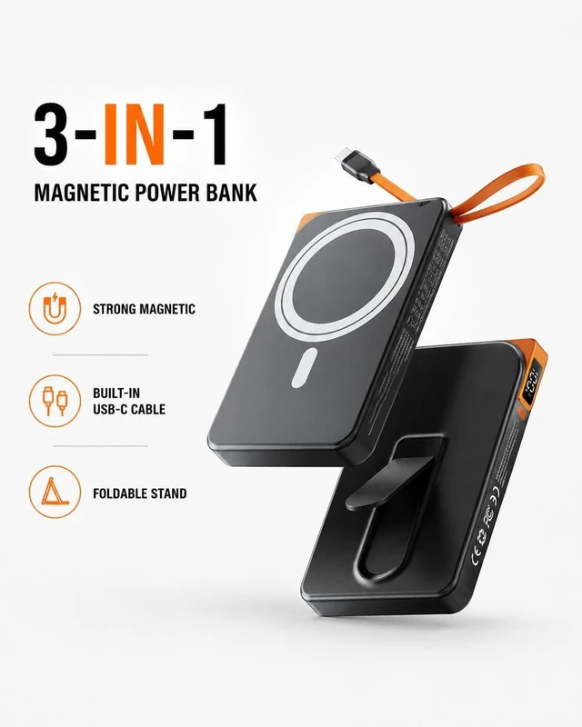 Alt view image 2 of 7 - 10000mAh Magnetic Power Bank for iPhone 18/17/16/15/14/13/12, MagSafe Portable Charger, USB-C Fast Charge.