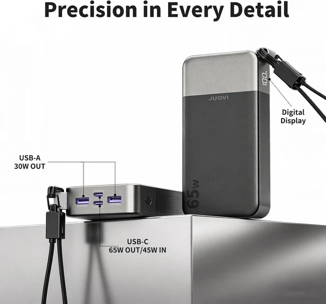 Alt view image 7 of 7 - 65w Portable Charger for Laptop Power Bank 20000mAh with USB-C Cable