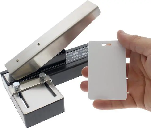 Alt view image 4 of 6 - Heavy Duty Stapler Style ID Badge Slot Hole Punch (Rectangle) - with Adjustable Guides and Non-Skid Base for PVC & Plastic and Laminated Paper Cards by