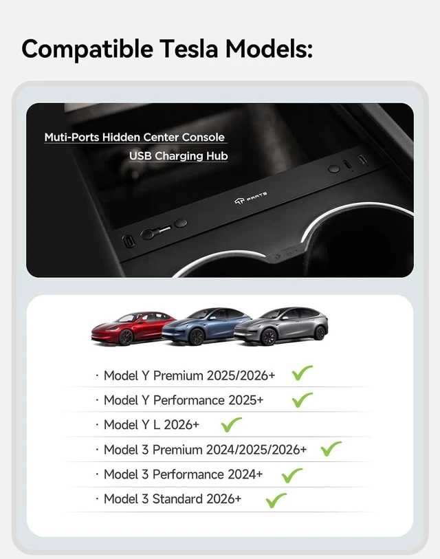 Alt view image 2 of 7 - Multi-Port USB Hub for Tesla Model Y Juniper / Model 3 Highland
