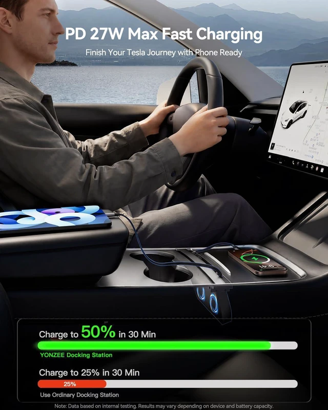 Alt view image 3 of 7 - 4-in-1 Phone Charger USB Hub for Tesla Model Y 2021-2024 &Model 3 2021-2023