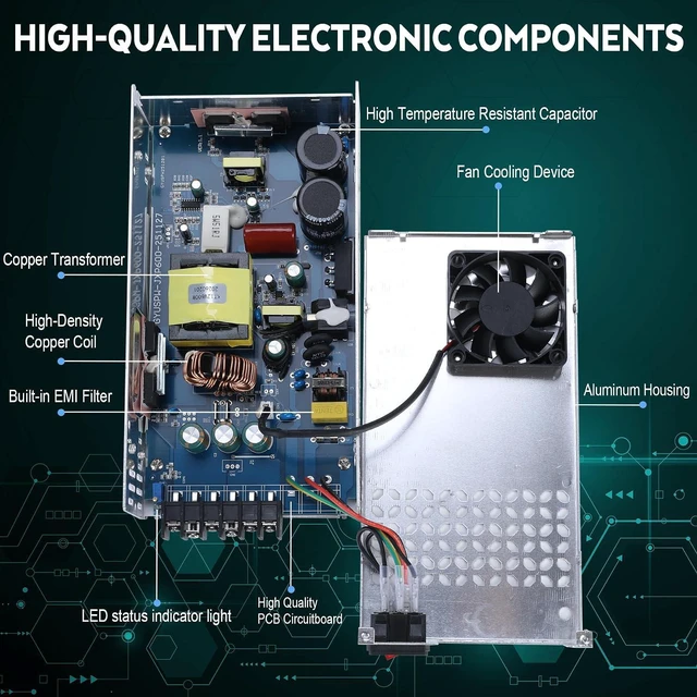Alt view image 6 of 7 - DC 12V 50A 600W Switching Power Supply, 110V/220V AC to DC Converter, Universal Regulated Switching, 12V Power Supply for CCTV Camera System, 3D Printer, LED Strip, Computer Project