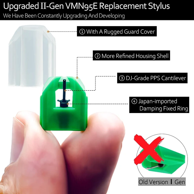 Alt view image 2 of 6 - AT-VMN95E Elliptical Replacement Turntable Stylus for AT-VM95 Series Cartridges, Compatible with Audio-Technica AT-LP120X, AT-LP120XUSB, AT-LP120XBT-USB & AT-LP1240-USB