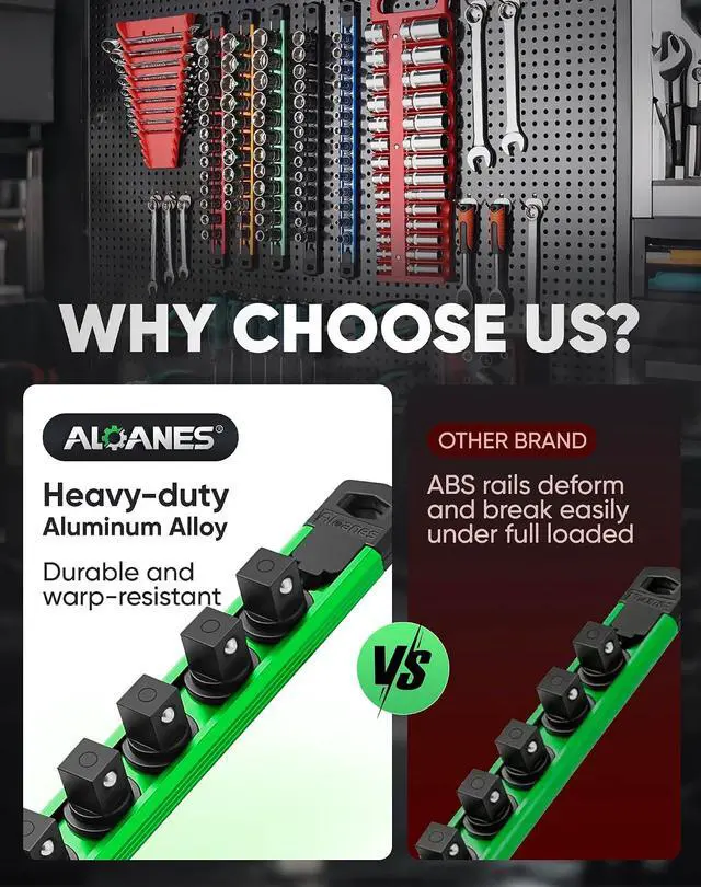 Alt view image 7 of 7 - Magnetic Socket Organizer Set, 6PC Heavy Duty Aluminum Socket Holder Organizer, 360° Swivel Clips Socket Holder Kit for Toolbox Drawer Fit 1/2, 3/8, 1/4-Inch x 80 Clips (Green, 6PC)