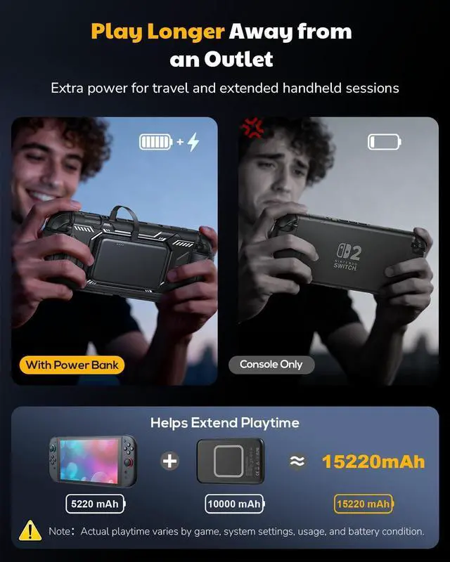Alt view image 3 of 7 - Switch 2 Protective Case with Front Cover & Detachable Power Bank | PD 20W Power Bank, Dockable Case with Grip Cover for Switch 2, Front Cover with 12 Game Card Slots