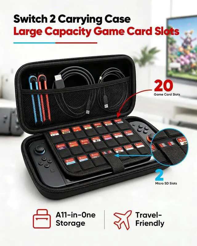 Alt view image 4 of 7 - Wireless Pro Controllers Accessories Bundle for Switch 2 18-in-1 | Screen Protector, Carrying Case, Dockable Console Protective Cover, Thumb Grip for Joycon, Steering Wheel, Switch2 Game Kit