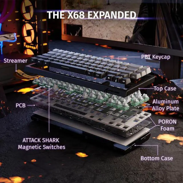 Alt view image 7 of 7 - X68 HE 8KHZ Rapid Trigger Keyboard Magnetic Switch,0.01 mm RT Accuracy,Wired RGB 60% Gaming Keyboard TKL with Adjustable Actuation,Snap Tap,Coiled Cable,for PC/Mac(Moon Night)