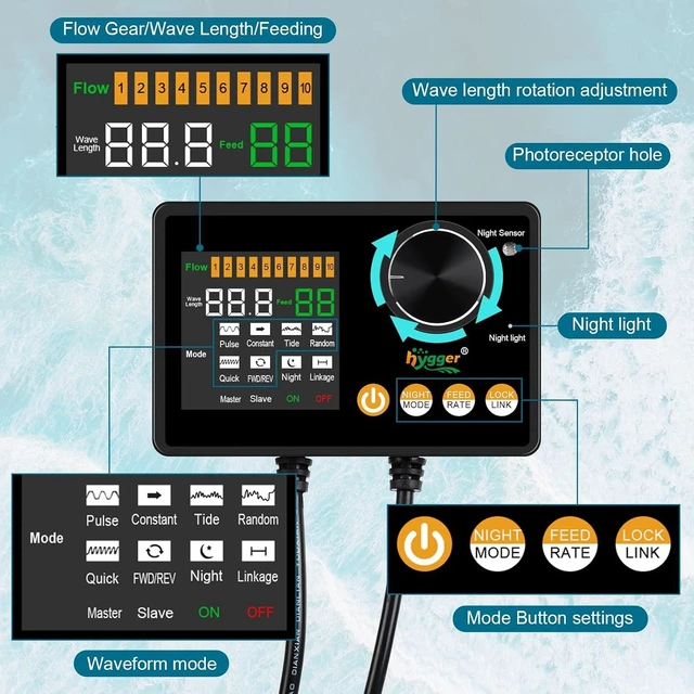 Alt view image 3 of 6 - Intelligent 25W Aquarium Wave Maker with Wireless Control, 6 Waves/Night/Feed Modes & Magnetic Holder