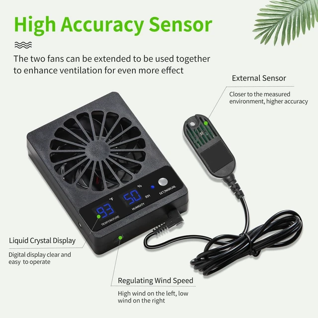 Alt view image 6 of 7 - 2-Pack Reptile Ventilation Fan with Hygrometer & Temperature Display, Auto Humidity Control