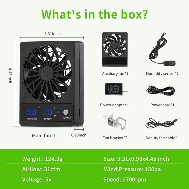 Alt view image 7 of 7 - 2-Pack Reptile Ventilation Fan with Hygrometer & Temperature Display, Auto Humidity Control