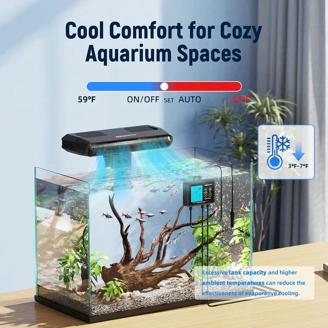 Alt view image 2 of 7 - Aquarium Chiller Fan with Temperature Control, Auto Start/Stop, 3-Speed Modes, for Axolotl, Freshwater & Saltwater Tanks